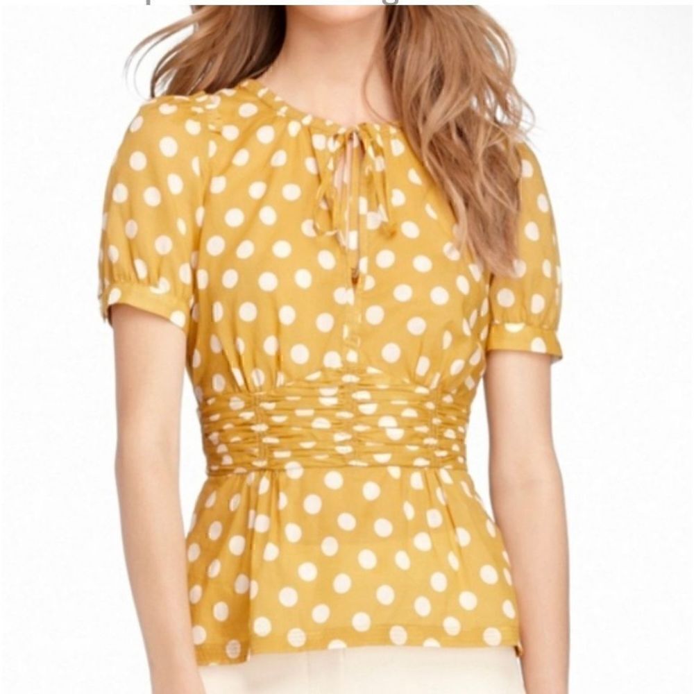 Tory Burch Ruth Top Blouse Yellow Polka Dot Size 2